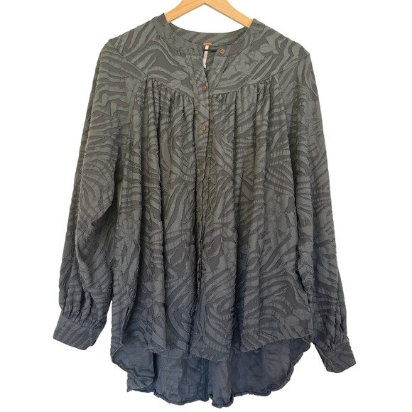 Free People Tops - FREE PEOPLE Dark Teal Oversized Button Down Top Size S